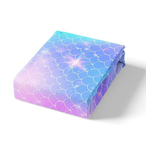 Loussiesd Mermaid Scale Sheet Set King Size Kids Fish Scales Bedding Set Princess Style Glitter Ocean Marine Bed Sheet Set for Girls Children Teens Sheets Luxury Fanstry 4 Piece - Image 2