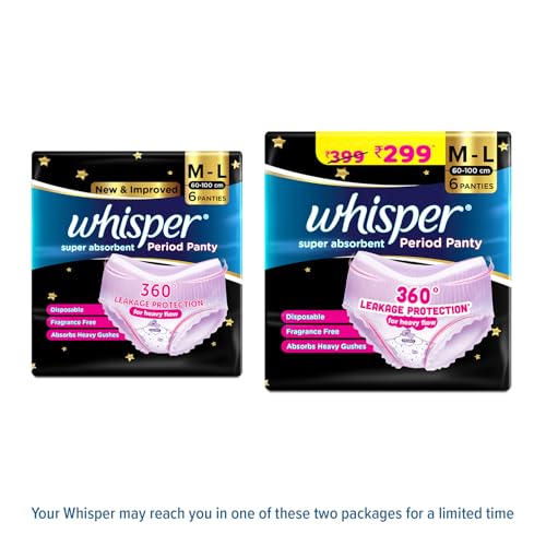 CONFETTIWOW Whisper Bindazzz Night Period Panty|6 M-L Panties|upto 0% Leaks|360 degree leakage protection|Full back coverage|Suitable for Heavy Flow|Flex fit|Soft & comfortable|With disposable wrap2