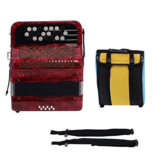 22 Key Diatonic Accordion 8 Bass Professional Button Accordion Instrument for Beginner with Storage Bag(Red)