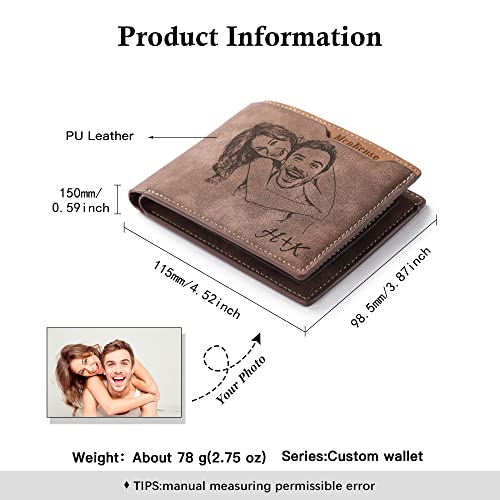 Personalized Wallet for Men with Photo & Name, Custom Gifts for Husband BF Dad Son Family Groomsmen, Birthday Anniversary Father's Day Christmas Gifts Deep coffee2