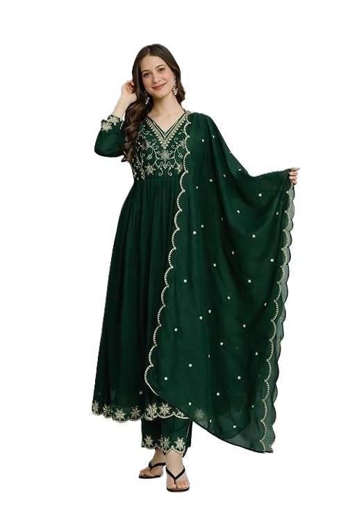Women Embroidered Anarkali Kurti Pant Dupatta Set Flared Ethnic Kurta Suit Set for Women Wedding Wear Outfit New Collection Stylish Design Latest Trend-picture-41