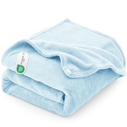 CozyLux Kuscheldecke Flauschig Decke 150x200 - XL Flanell Kuscheldecke 150x200, Weiche Sofa Decke, Warme Fleecedecke Wohndecke für 4 Jahreszeiten, Leicht Sofa Überwurf, Blanket 150x200 cm, Hellblau