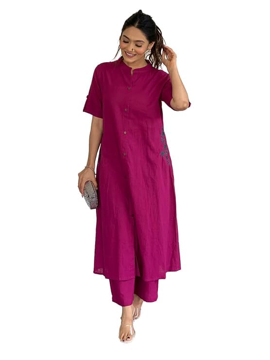 Solid Straight Kurta Set for Women with Pant 3/4 Sleeve, Designer Kurta with Pant Set-image-21