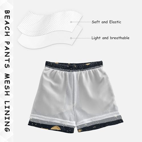 Pigsaly Boys' Swim Board Shorts Gold Space Starry Stars Moon Boy's Swim Trunks Kids Swimwear 4T4