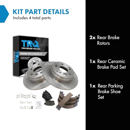 Image of TRQ Rear Brake Pad and Rotor Set Ceramic Parking Brake Shoe Compatible with 2004-2008 Acura TL 2003-2011 Honda Element