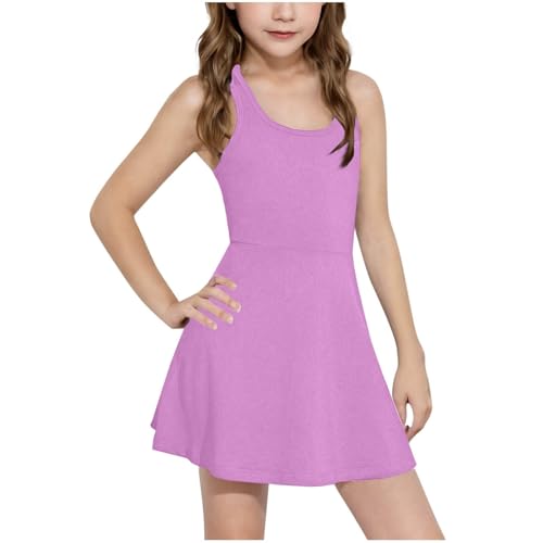 Girl Sleeveless Tennis Dress Kid Tank Dresses Racerback Workout Dress School Sports Dresses with Shorts Pockets