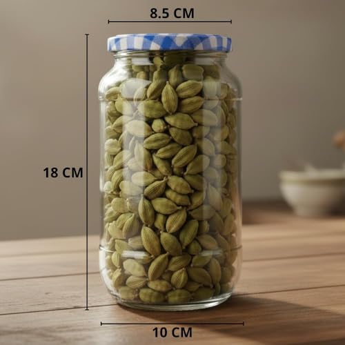 Image of ginoya brothers - Kitchen Glass Jar (3, 1000 ML JAR BLUE CHEX LID)