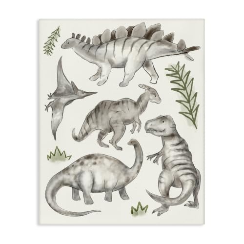 Stupell Industries 'Playful Grey Dinosaurs Minimal Green Leafy'| Canvas Art