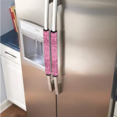 Image of 6 Pcs Refrigerator Microwave Door Handle Covers Electrical Appliances Handle Protector Keep Clean and Protected from Oil Stains, Fingerprints, Liquids, Vintage Floral Pink