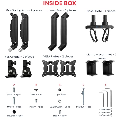 Image of UNIQ MOUNTS Heavy Duty 15-42 Inch Screen Gas Spring Dual Monitor Arm, Desk Mount, 15kg Load Per Arm, Swivel, Rotation, Tilt, VESA 75x75 100x100, Full Motion Adjustable Mount, 2 USB Ports