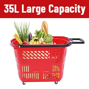 Shopping Baskets, 6PCS Shopping Carts 35L Plastic Rolling Shopping Basket with Wheels Portable Shopping Basket Set for Retail Store