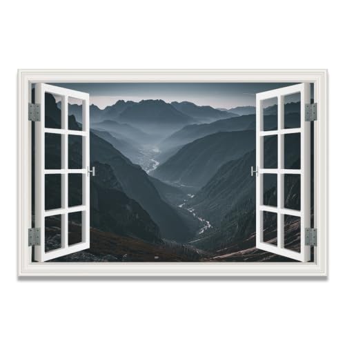 Cuadro lienzo efecto ventana para dar luz a dormitorios oscuros vista al lago