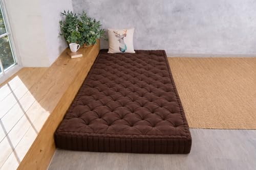 Image of ATOOTFUSION Soft Cotton Floor Box Mattress, 5-Inch Thick, Foldable, Movable, Medium Firm, Solid Colored (Brown, Queen Big 60X72X5 inches)