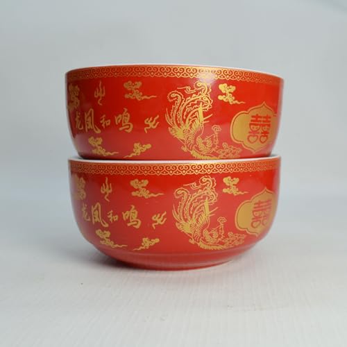 Image of Liang baobao Chinese Wedding Tea Gift Set Gaiwan Bowl Spoon Porcelain Tableware Dragon and Phoenix Double Happiness for Men Women Couple Wedding Party (6 /Set dragon phoenix double happiness)