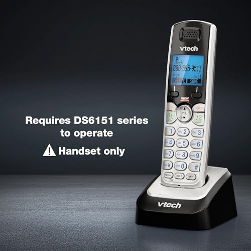 Image of VTech DS6101 Accessory Handset for DS6151 Series, Black /Silver | 2-Line Cordless Phone, Answering System, Expandable up to 12 Handsets, Intercom & Conference
