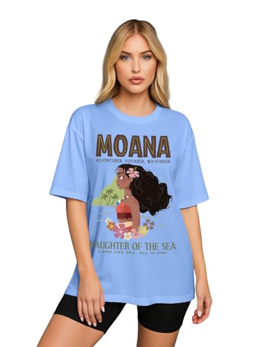 Image of JUNEBERRY 100% Pure Cotton Oversized Baggy Fit Official Disney Merchandise Cool & Goofy Graphic Printed T-Shirt for Women (Characters: Moana, Pooh & Lion King)
