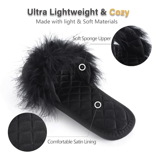 Image of Fur Story Women's Furry Slippers Open Toe Fuzzy Slippers Memory Foam Fluffy House Sandal