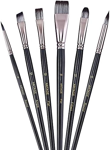 Artage 6pcs Fine Artist Painting Brush Set for Acrylic Watercolor Gouache Oil Painting