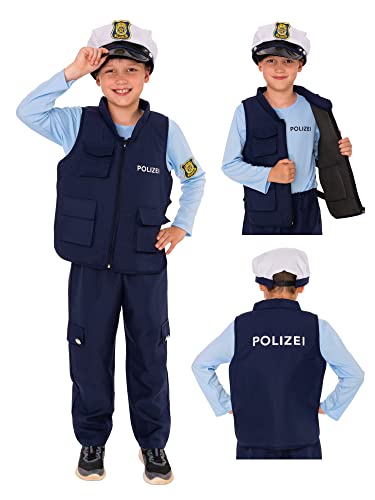 Magicoo SEK Polizei Kostüm Deutschland für Kinder Jungen Mädchen - Gr 92 bis 140 - Fasching Polizist Kostüm Kind (134-140)