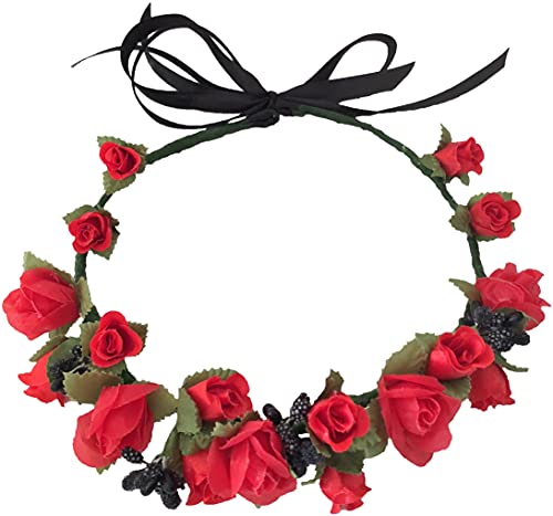 Flower Crown Floral Girls Headband - Red Headpiece Womens Wedding Bridal - Wreath Artificial Silk Roses Boho Flower Crown Floral Girls Headband - Red Headpiece Womens Wedding Bridal - Wreath Artificial Silk Roses Boho