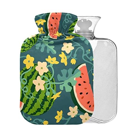 Watermelon Hot Water Bottle with Cover 1L Small Hot Water Bag for Pain Relief Headache Relief Neck and Shoulders BAP Free Cover