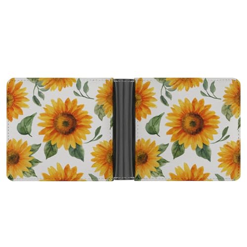 Watercolor Sunflower Floral Farmhouse Soft PU Leather Bifold Wallet, Coin Purse Credit Pass Case, Durable Card-Holder Slim Billfold for Men Woman Money Storage3