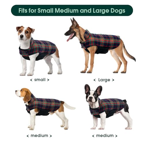 Image of Kuoser Waterproof Dog Coat, Warm Reversible Dog Jacket with Leash Hole | Soft Cozy Dog Cold Weather Coats for Rainy Snow Days, Lightweight Jacket for Meduim Dogs, Xmas Dogs Snowsuit Royal Blue L