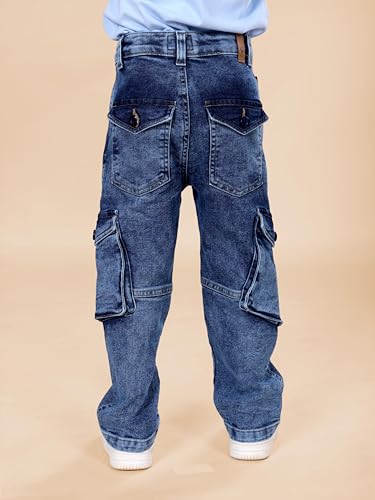 Image of KiddoPanti Boys Cargo Pants | 100% Cotton Twill | Comfortable Regular Fit | Elastic Waistband & Zip Fly | 6 Pocket Lower for Kids | Full-Length Casual Wear