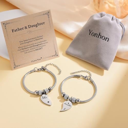 Image of Yonhon Father Daddy Daughter Bracelet Necklace for 2,Dad Daughter Matching Necklace Set for 2