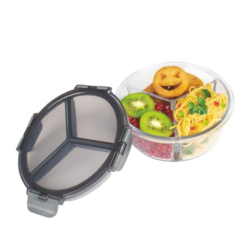 Image of Signoraware Hive Borosilicate Glass 3 Compartment Round Lunch Box | Airtight & Leakproof Multi-Section Container | Microwave Safe | Ideal for Office Lunch & Outdoors (900ml | Clear)