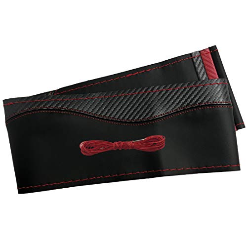 ハンドルカバー 編み込み式 38cm リアルカーボン 普通車-軽自動車 (ブラック)