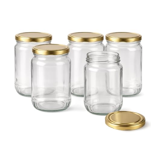 Image of Pure Source India Clear Glass Storage Jar with Airtight Metal Lid - 1L Wide Mouth Kitchen Jar (Set of 6)