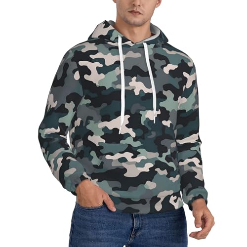 Men's Fleece Pullover Hoodie Long Sleeve Hooded Abstract Camouflage Sweatshirt Casual Shirts With Pockets