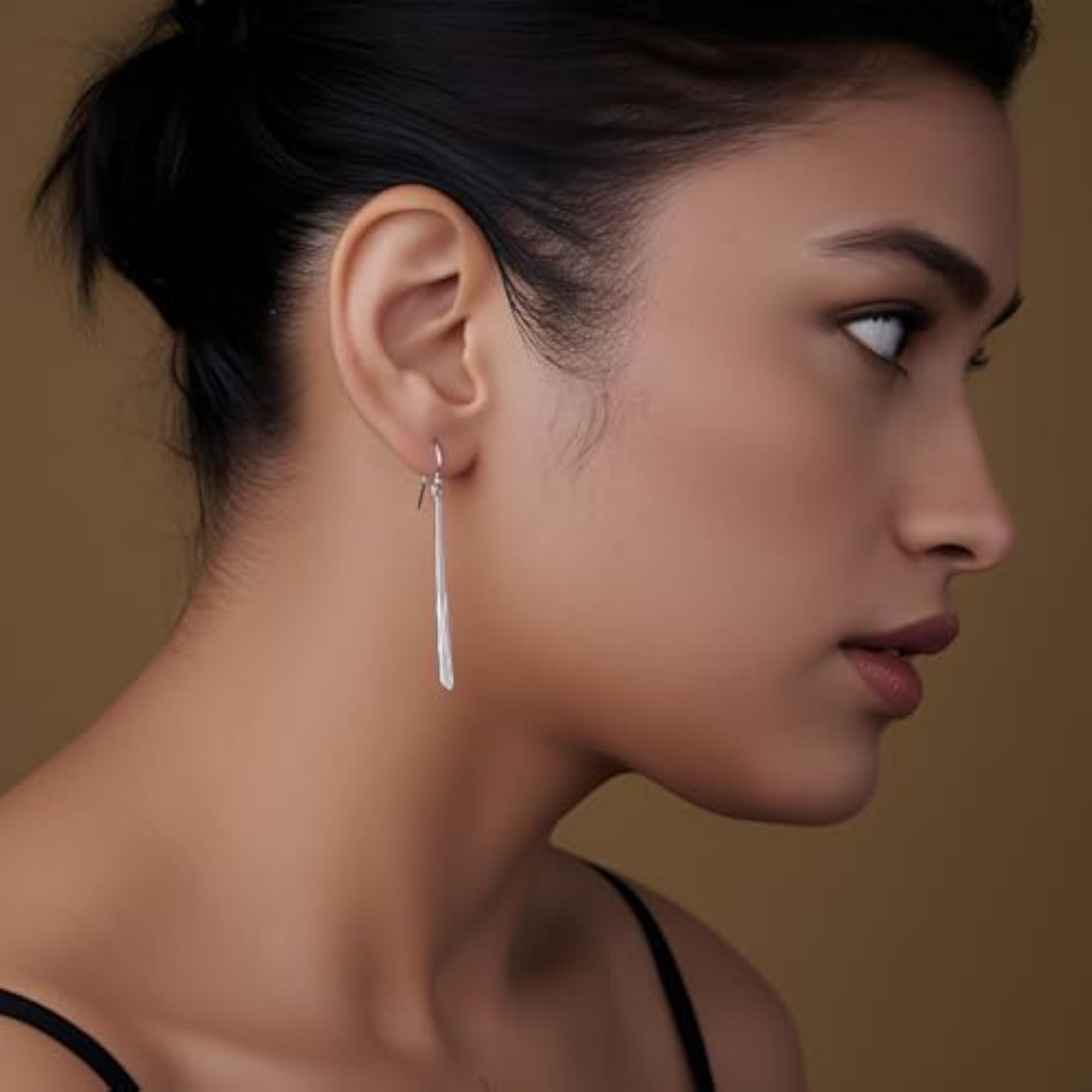 Women's 925 Sterling Silver Hammered Long Drop Dangle Earrings