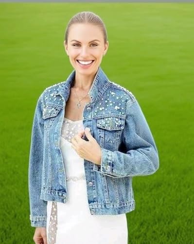 Custom Pearl Denim Jacket Personalized Text Embroidery Fashion Vintage Top Customized Wedding Jackets for Bride4
