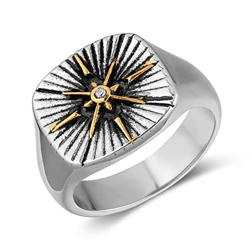 HZMAN Viking Nautical Compass Ring for Men Stainless Steel Vintage Pirate Sailor Amulet Ring Jewelry Gift