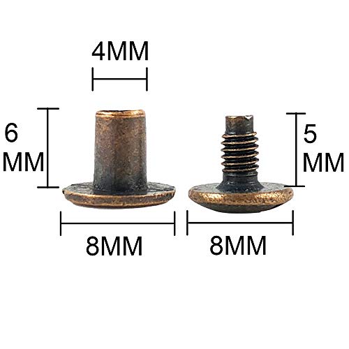 100 Sets Round Flat Head Chicago Screws Buttons Metal Studs Rivets Screwback Spots Metal Nail Rivet Studs For Leather Crafting 5/16 Inch (Antique Copper) #TOP1