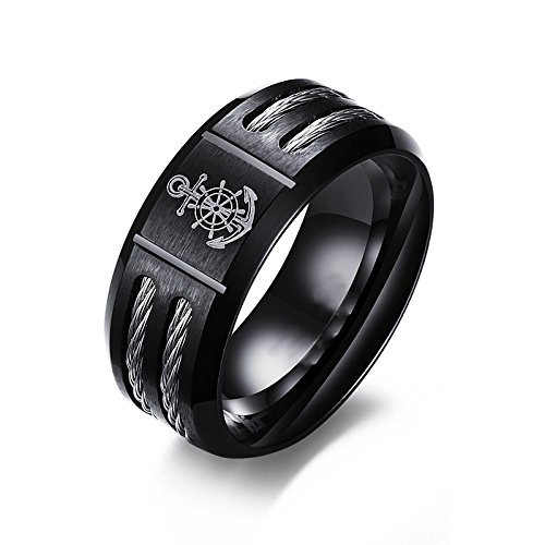 Asma Jewel House Rudder and Anchor Cool Black Stainless Steel Wire Ring for Men/Boys