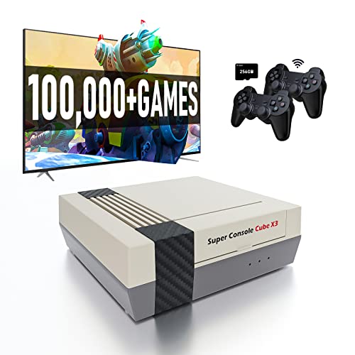 Retro Game Console Super Console Cube X3,100,000+Classic Video Games, 60+Emulators, Three Systems In One, S905X3 Chip, Cooling Fan, Support 4K Output,2 Wireless Gamepads, Gift For Friend/Family(256Gb) #TOP5