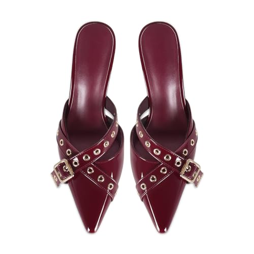 Image of Dsevht Black Kitten Heels for Women Pointed Closed Toe Dressy Bow Heel Vintage Heeled Mules Sexy Pointy Studded Slip on Stiletto Pump Shoes