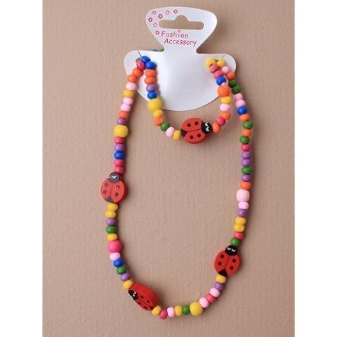 CHILDRENS Ladybird Beaded Necklace and Bracelet Set - PARTY bag fillers, stocking fillers, gifts for little girls Cover