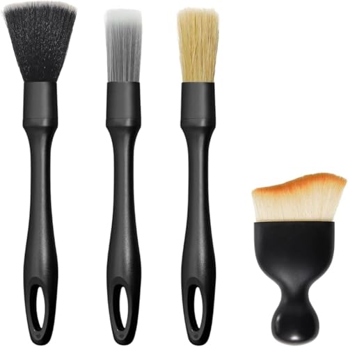 Image of 4 PCS Car Detailing Brush Set for Cleaning Interior or Exterior, Boars Bristle Detailing Brushes, Dusting Cleaning Supplies, Tool for Emblem, Air Vents, Wheels, Leather Upholstery Seat