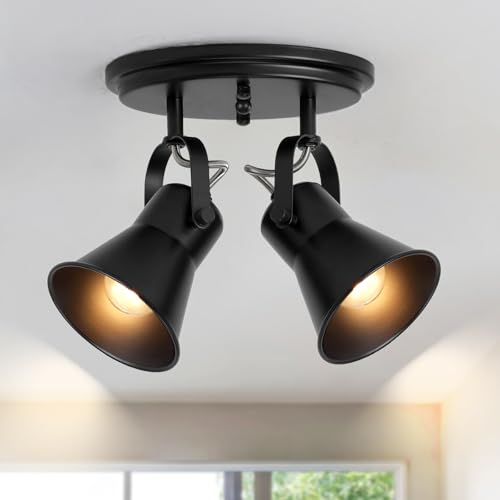 SEEBLEN Black Kitchen Lighting Fixtures Ceiling, 2-Light Adjustable Track Light, Flush Mount Directional Ceiling Light for Hallway, Dining Room, Bathroom