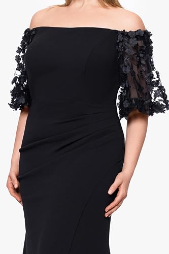 Xscape Women's Plus Size Long Illusion Sleeve Off The Shoulder Dress4