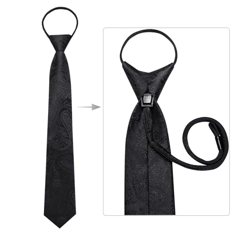 Image of Hi-Tie Zipper Ties for Men Pre-tied Tie Set Lapel Pin Pocket Square and Cufflinks Formal Business Wedding Adjustable Necktie