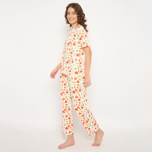Image of CAMEY Women's Printed Pyjama Set, Short Sleeve T-Shirt and Trousers, Women Nightsuit, Loungewear Sets