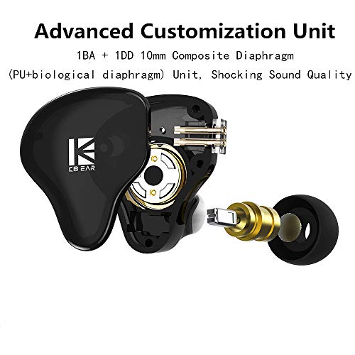 KBEAR KS2 iem, in Ear Monitor Headphones Hybrid 1BA 1DD Wired Earbuds Stereo Bass HiFi IEM Earphone Noise Cancelling High Resolution with Detachable Cable for Running Gaming Sport (with mic, Green)