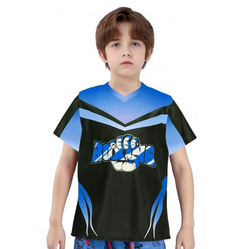 Kids Boys 3Pcs Sport Set Color Block Letter Printed Outfit for MMA Kickboxing Exercises Light Blue 8 Years4