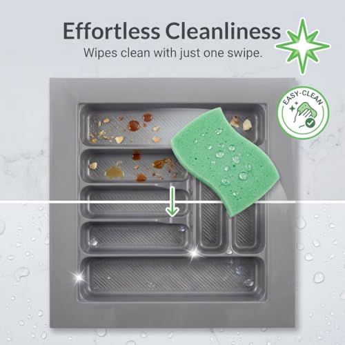 Image of SmartSlide 600 MM Cutlery Tray For Kitchen Drawer Modular Kitchen Tandem Drawer Organizer Spoon Organizer 24 inch Cutlery Tray Adjustable Width & Depth Grey Non-Slip Surface (600 x 535 MM)