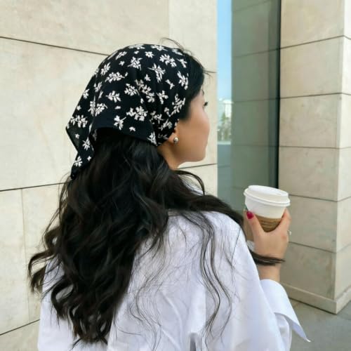 Image of DRESHOW Floral Crochet Hair Bandana Tie Knotted Headscarf Vintage Headband Knitted Head Kerchief for Women Girls